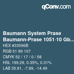 Code couleur: Baumann System Prase - Baumann-Prase 1051·10 Gbb-Bgg 3 | qconv.com