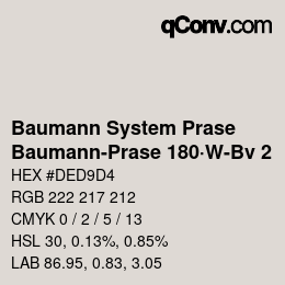 Color code: Baumann System Prase - Baumann-Prase 180·W-Bv 2 | qconv.com