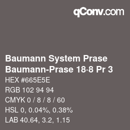 Código de color: Baumann System Prase - Baumann-Prase 18·8 Pr 3 | qconv.com