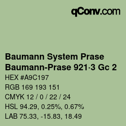 Color code: Baumann System Prase - Baumann-Prase 921·3 Gc 2 | qconv.com