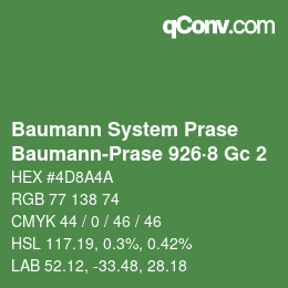 Code couleur: Baumann System Prase - Baumann-Prase 926·8 Gc 2 | qconv.com