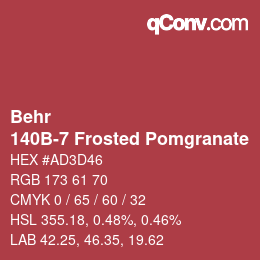 カラーコード: Behr - 140B-7 Frosted Pomgranate | qconv.com