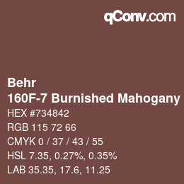 カラーコード: Behr - 160F-7 Burnished Mahogany | qconv.com