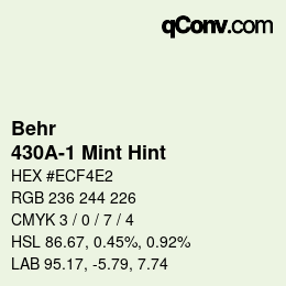 Code couleur: Behr - 430A-1 Mint Hint | qconv.com