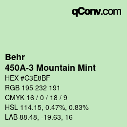 カラーコード: Behr - 450A-3 Mountain Mint | qconv.com