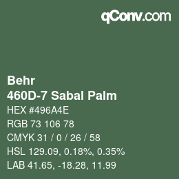 カラーコード: Behr - 460D-7 Sabal Palm | qconv.com