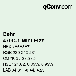 カラーコード: Behr - 470C-1 Mint Fizz | qconv.com