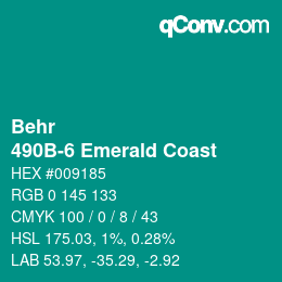 Color code: Behr - 490B-6 Emerald Coast | qconv.com
