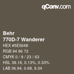 カラーコード: Behr - 770D-7 Wanderer | qconv.com
