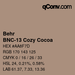 Code couleur: Behr - BNC-13 Cozy Cocoa | qconv.com