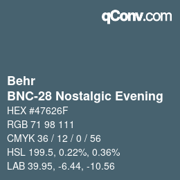 カラーコード: Behr - BNC-28 Nostalgic Evening | qconv.com