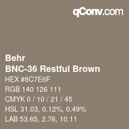Code couleur: Behr - BNC-36 Restful Brown | qconv.com