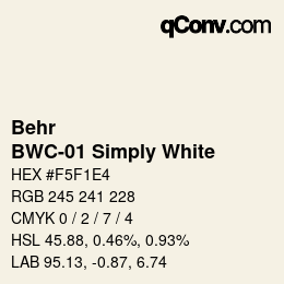 Color code: Behr - BWC-01 Simply White | qconv.com