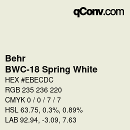 Color code: Behr - BWC-18 Spring White | qconv.com