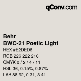 Color code: Behr - BWC-21 Poetic Light | qconv.com
