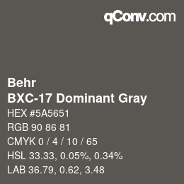 カラーコード: Behr - BXC-17 Dominant Gray | qconv.com