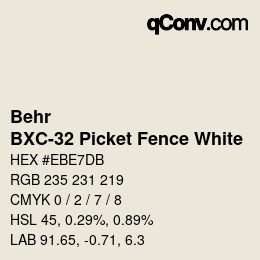 Color code: Behr - BXC-32 Picket Fence White | qconv.com
