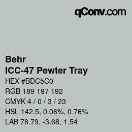 Código de color: Behr - ICC-47 Pewter Tray | qconv.com