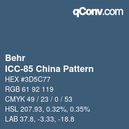 Color code: Behr - ICC-85 China Pattern | qconv.com