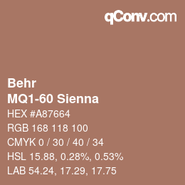 カラーコード: Behr - MQ1-60 Sienna | qconv.com