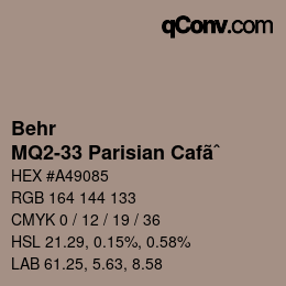 カラーコード: Behr - MQ2-33 Parisian Cafãˆ | qconv.com