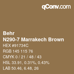カラーコード: Behr - N290-7 Marrakech Brown | qconv.com