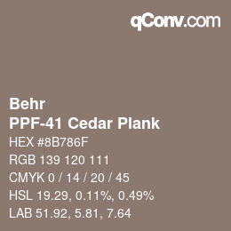 Código de color: Behr - PPF-41 Cedar Plank | qconv.com