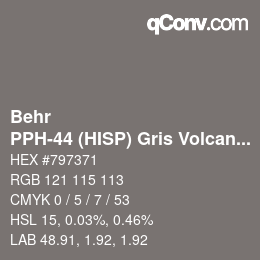 Color code: Behr - PPH-44 (HISP) Gris Volcanico | qconv.com