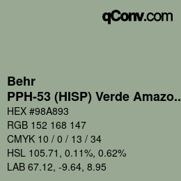 Code couleur: Behr - PPH-53 (HISP) Verde Amazonas | qconv.com