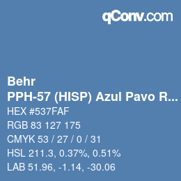 Color code: Behr - PPH-57 (HISP) Azul Pavo Real | qconv.com