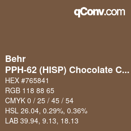 カラーコード: Behr - PPH-62 (HISP) Chocolate Caliente | qconv.com