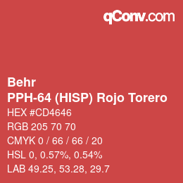 Color code: Behr - PPH-64 (HISP) Rojo Torero | qconv.com