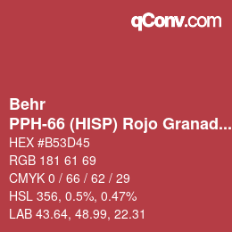 カラーコード: Behr - PPH-66 (HISP) Rojo Granada | qconv.com