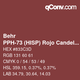 Color code: Behr - PPH-73 (HISP) Rojo Candela | qconv.com