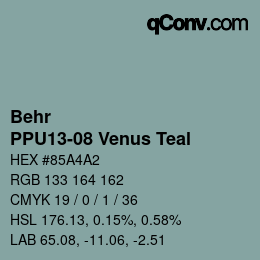 カラーコード: Behr - PPU13-08 Venus Teal | qconv.com
