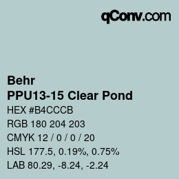 Code couleur: Behr - PPU13-15 Clear Pond | qconv.com