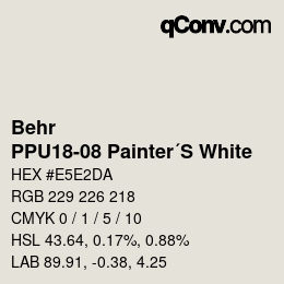 Farbcode: Behr - PPU18-08 Painter´S White | qconv.com