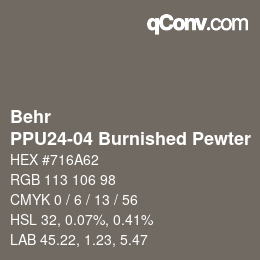 Código de color: Behr - PPU24-04 Burnished Pewter | qconv.com