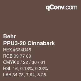 Code couleur: Behr - PPU3-20 Cinnabark | qconv.com