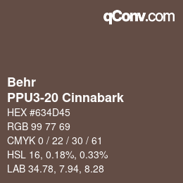 カラーコード: Behr - PPU3-20 Cinnabark | qconv.com