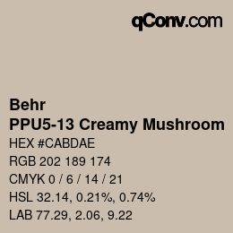 カラーコード: Behr - PPU5-13 Creamy Mushroom | qconv.com