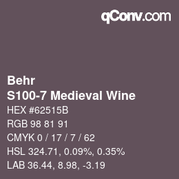 カラーコード: Behr - S100-7 Medieval Wine | qconv.com