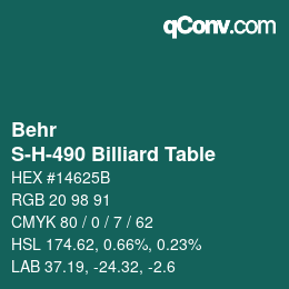 カラーコード: Behr - S-H-490 Billiard Table | qconv.com