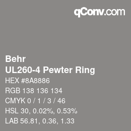 カラーコード: Behr - UL260-4 Pewter Ring | qconv.com