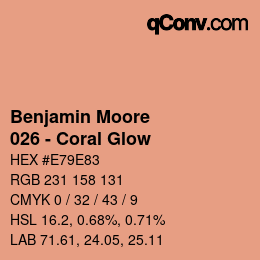 カラーコード: Benjamin Moore - 026 - Coral Glow | qconv.com