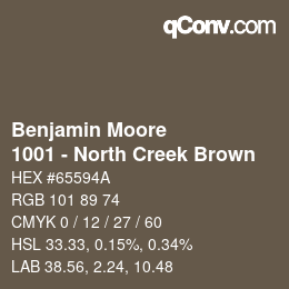 カラーコード: Benjamin Moore - 1001 - North Creek Brown | qconv.com