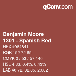 Código de color: Benjamin Moore - 1301 - Spanish Red | qconv.com