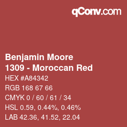 Color code: Benjamin Moore - 1309 - Moroccan Red | qconv.com