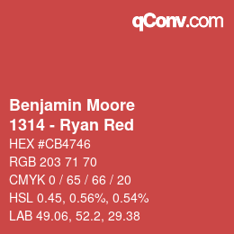 Code couleur: Benjamin Moore - 1314 - Ryan Red | qconv.com