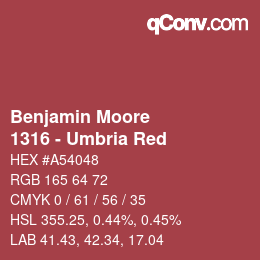 Code couleur: Benjamin Moore - 1316 - Umbria Red | qconv.com